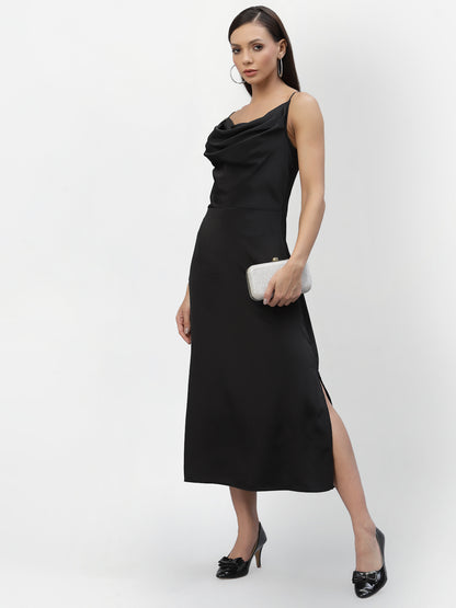 SATIN COWL NECK DRESS