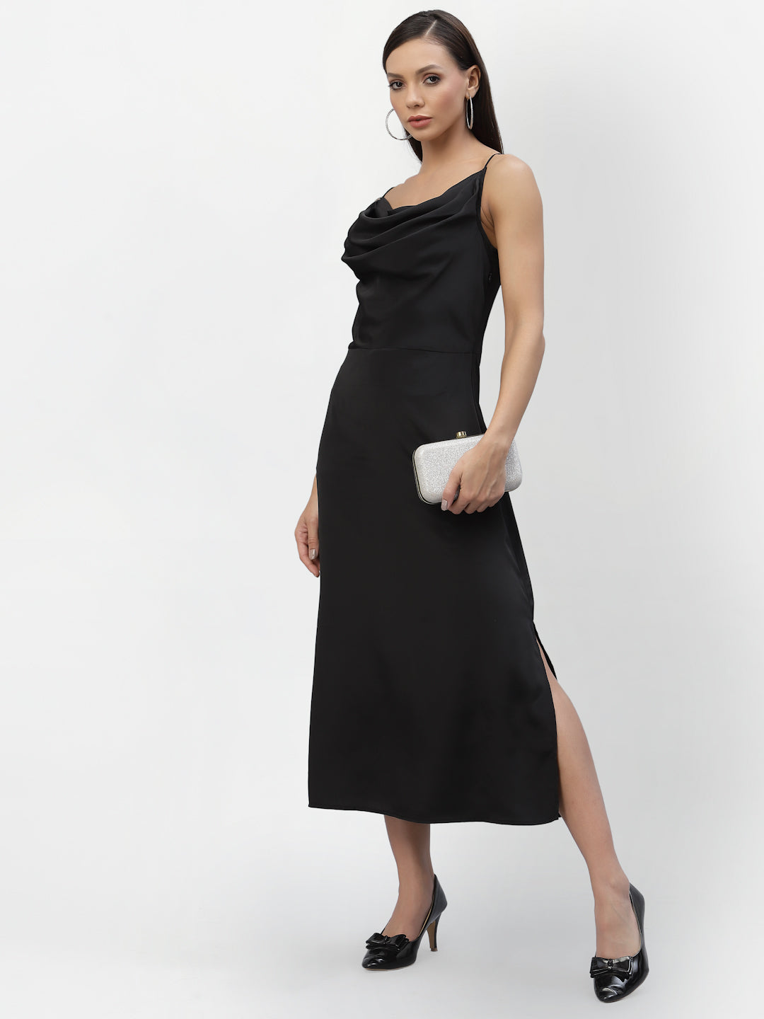 SATIN COWL NEACK DRESS