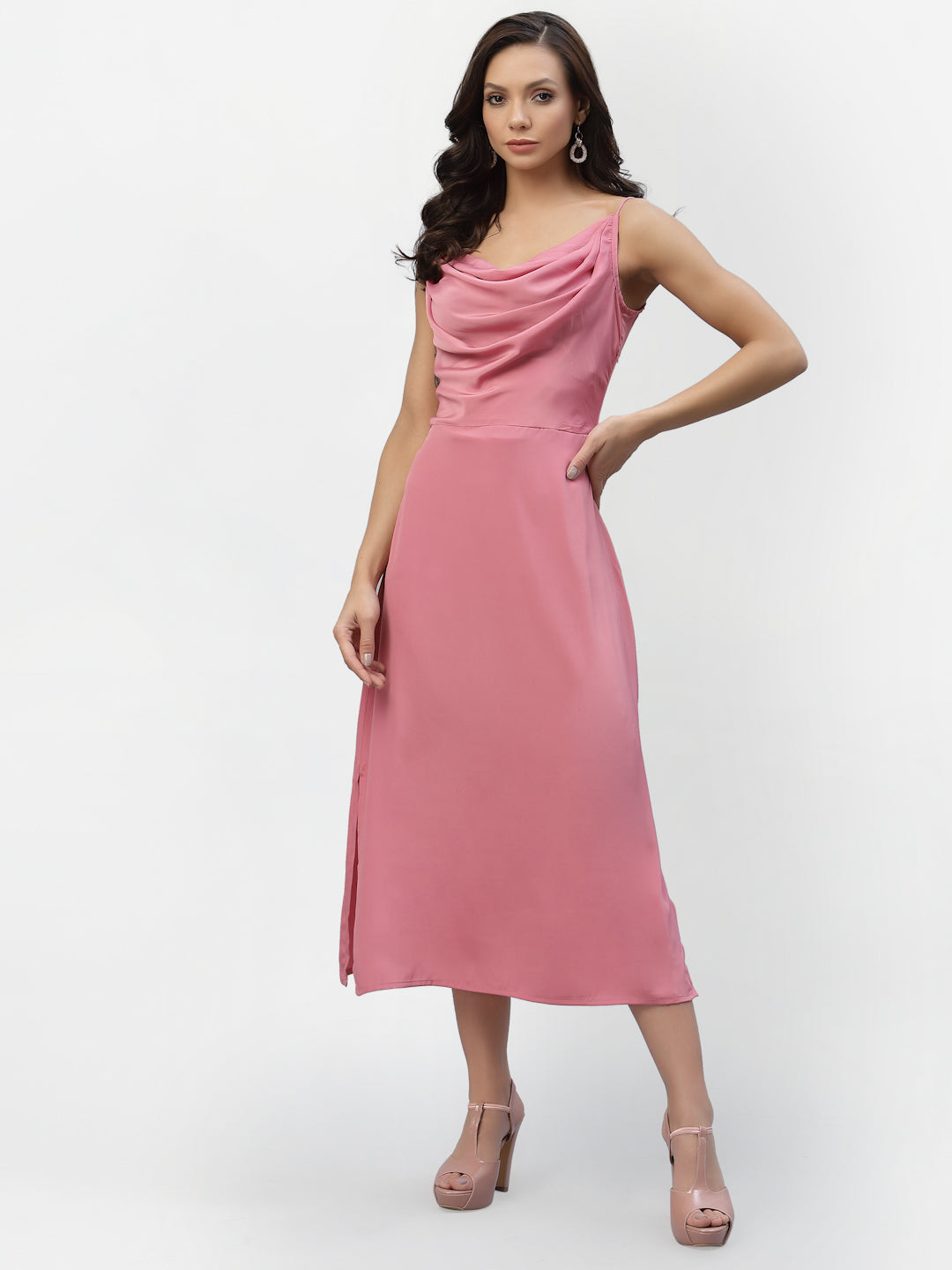 SATIN COWL NEACK DRESS