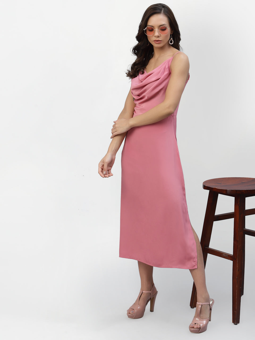 SATIN COWL NEACK DRESS