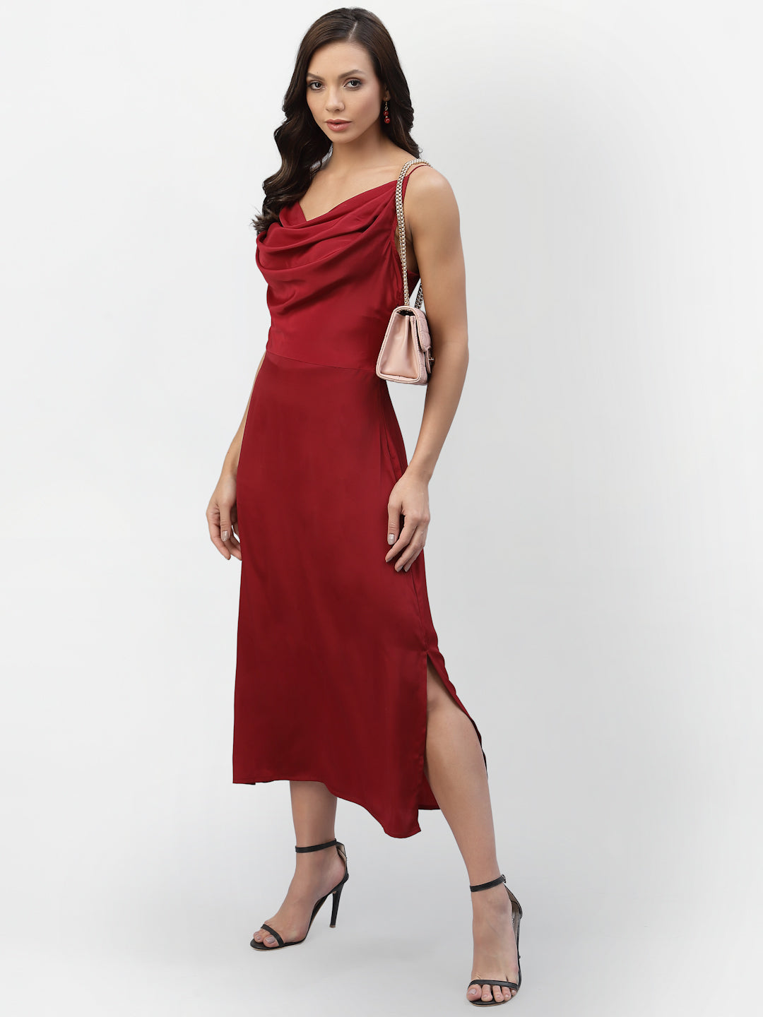 SATIN COWL NEACK DRESS