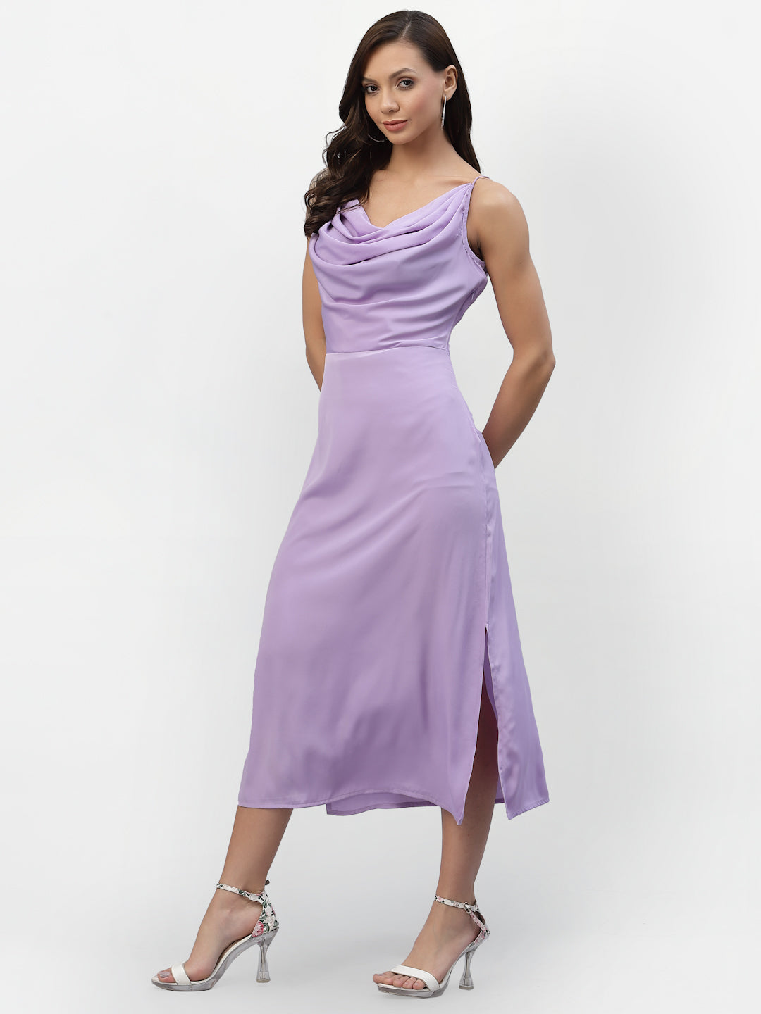 SATIN COWL NEACK DRESS