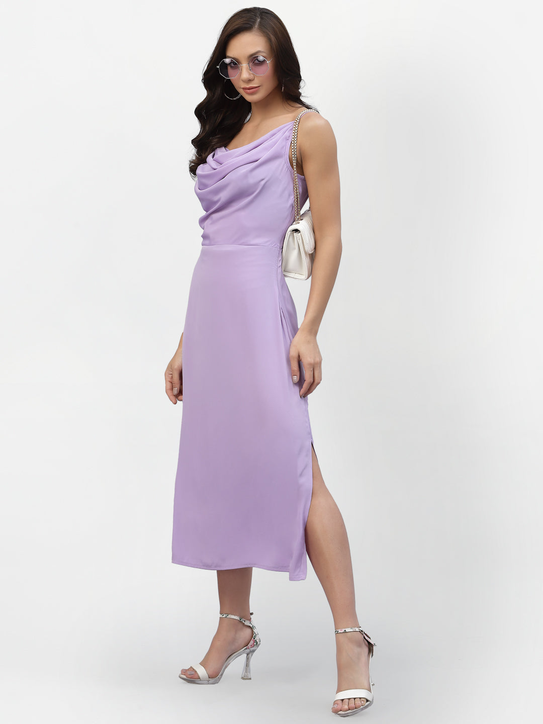 SATIN COWL NEACK DRESS